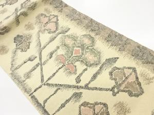 手織り紬抽象草花模様織出し名古屋帯